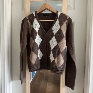 Brown, Argyle Knitted Sweater